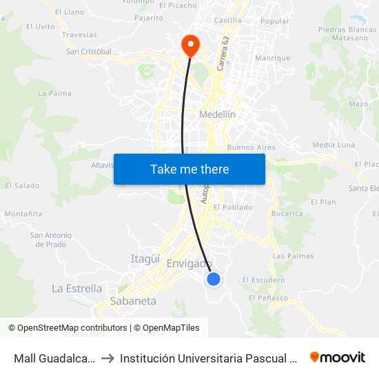 Mall Guadalcanal to Institución Universitaria Pascual Bravo map