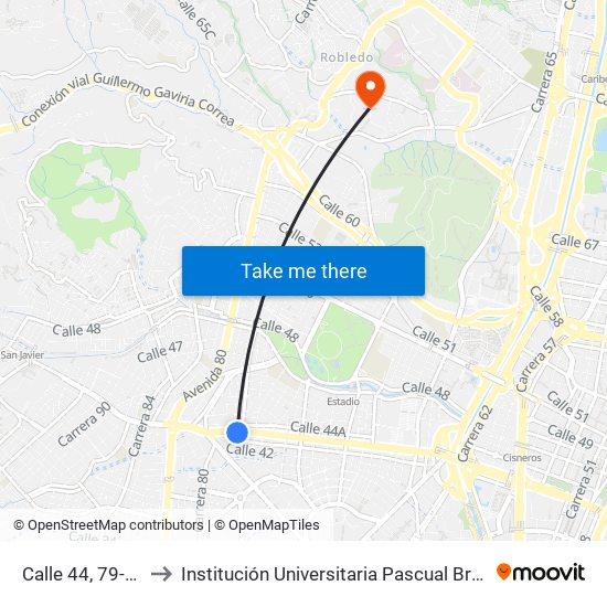 Calle 44, 79-03 to Institución Universitaria Pascual Bravo map