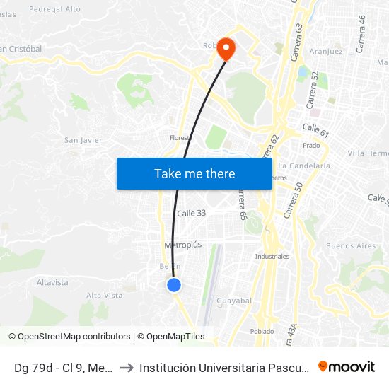 Dg 79d - Cl 9, Medellín to Institución Universitaria Pascual Bravo map