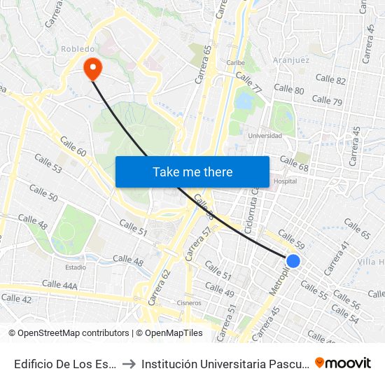 Edificio De Los Espejos to Institución Universitaria Pascual Bravo map