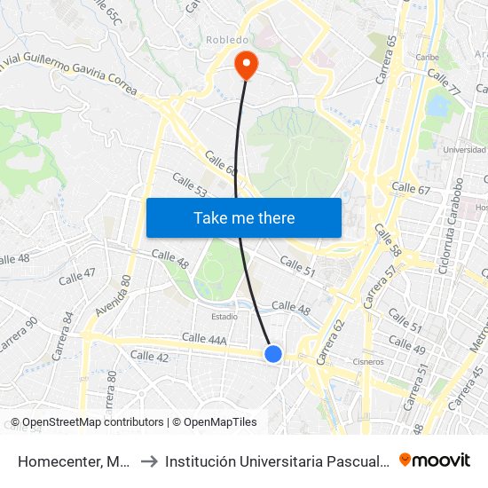 Homecenter, Makro to Institución Universitaria Pascual Bravo map