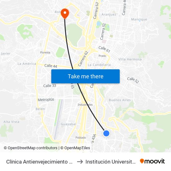 Clínica Antienvejecimiento Carrera 34, 11a2-11a24 to Institución Universitaria Pascual Bravo map