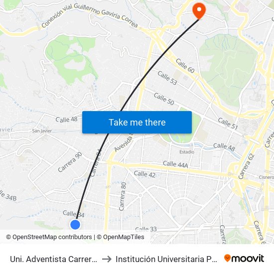 Uni. Adventista Carrera 84, 3337 to Institución Universitaria Pascual Bravo map