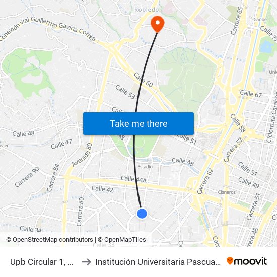 Upb Circular 1, 7019 to Institución Universitaria Pascual Bravo map
