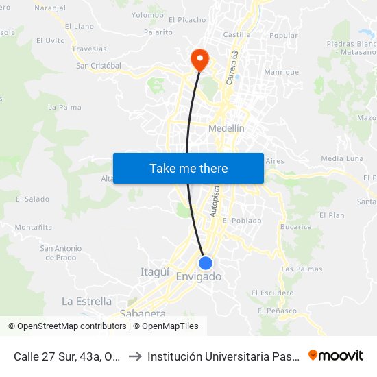 Calle 27 Sur, 43a, Otraparte to Institución Universitaria Pascual Bravo map