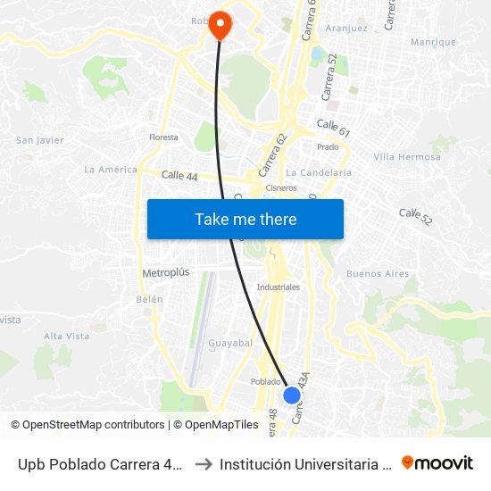 Upb Poblado Carrera 43c, 5119-5197 to Institución Universitaria Pascual Bravo map