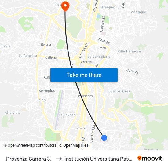 Provenza Carrera 34, 7-29 to Institución Universitaria Pascual Bravo map