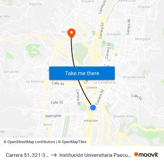 Carrera 51, 321-32155 to Institución Universitaria Pascual Bravo map