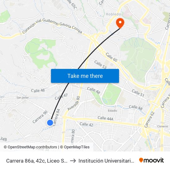 Carrera 86a, 42c, Liceo Salazar Y Herrera to Institución Universitaria Pascual Bravo map