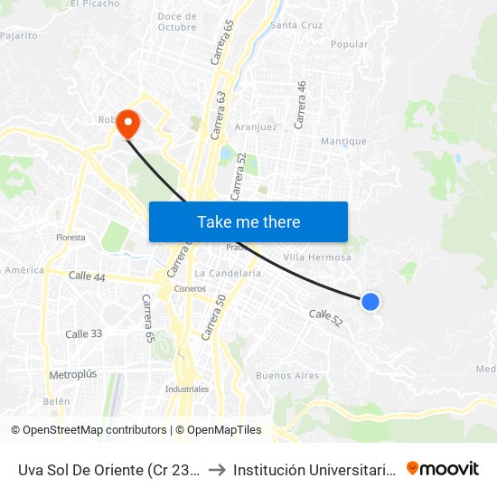 Uva Sol De Oriente (Cr 23 - Cl 23, Medellín) to Institución Universitaria Pascual Bravo map