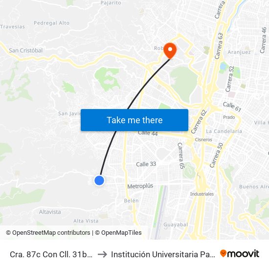 Cra. 87c Con Cll. 31b Eds Zeus to Institución Universitaria Pascual Bravo map