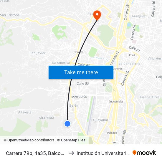 Carrera 79b, 4a35, Balcones De La Serranía to Institución Universitaria Pascual Bravo map