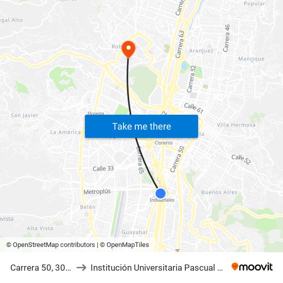 Carrera 50, 30-16 to Institución Universitaria Pascual Bravo map