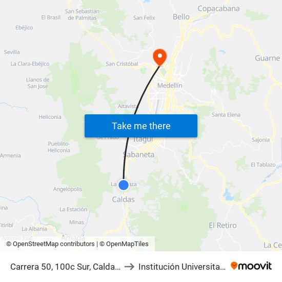 Carrera 50, 100c Sur, Caldas-Tablaza, Gloria Real to Institución Universitaria Pascual Bravo map