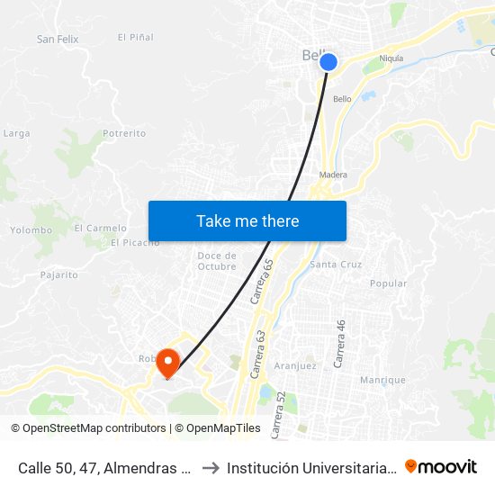 Calle 50, 47, Almendras Carnes Y Filetes to Institución Universitaria Pascual Bravo map