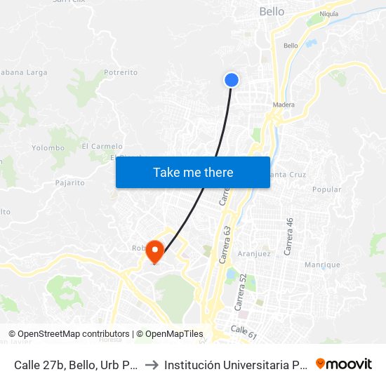 Calle 27b, Bello, Urb Porto Alegre to Institución Universitaria Pascual Bravo map
