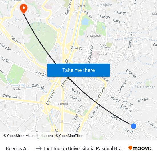 Buenos Aires to Institución Universitaria Pascual Bravo map