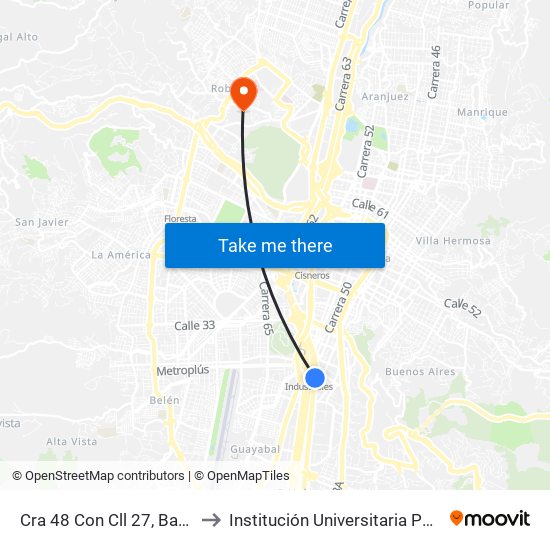 Cra 48 Con Cll 27, Bancolombia to Institución Universitaria Pascual Bravo map