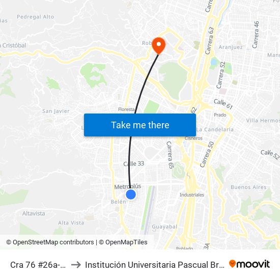 Cra 76 #26a-48 to Institución Universitaria Pascual Bravo map