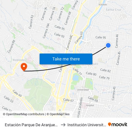 Estación Parque De Aranjuez (Cr 49a - Cl 92, Medellín) to Institución Universitaria Pascual Bravo map