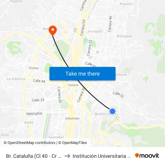 Br. Cataluña (Cl 40 - Cr 23, Medellín) to Institución Universitaria Pascual Bravo map