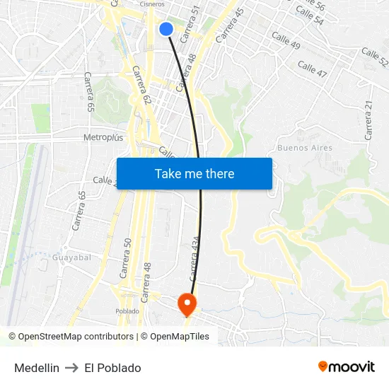 Medellin to El Poblado map