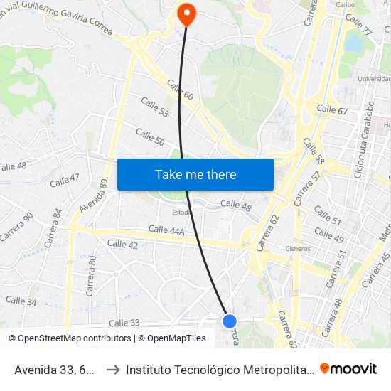 Avenida 33, 63b-315 to Instituto Tecnológico Metropolitano Robledo map