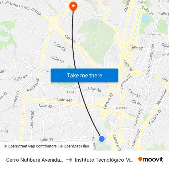 Cerro Nutibara Avenida 33, 63b73-63b141 to Instituto Tecnológico Metropolitano Robledo map