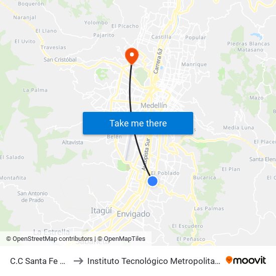 C.C Santa Fe Balsos to Instituto Tecnológico Metropolitano Robledo map