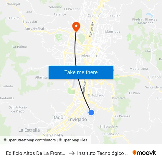 Edificio Altos De La Frontera Calle 20 Sur, 342-3478 to Instituto Tecnológico Metropolitano Robledo map