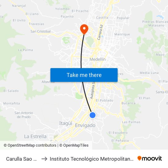 Carulla Sao Paulo to Instituto Tecnológico Metropolitano Robledo map