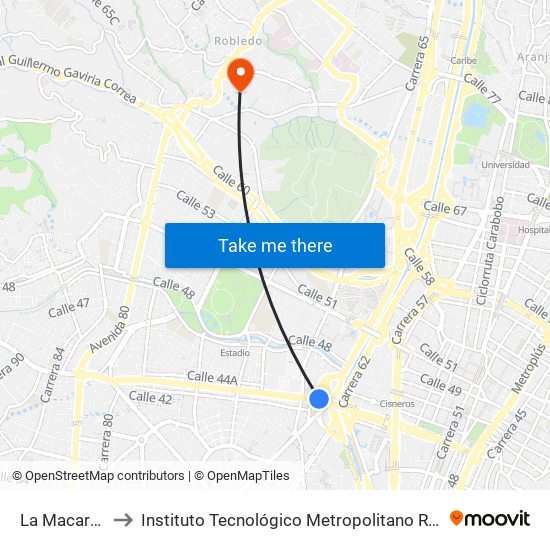 La Macarena to Instituto Tecnológico Metropolitano Robledo map