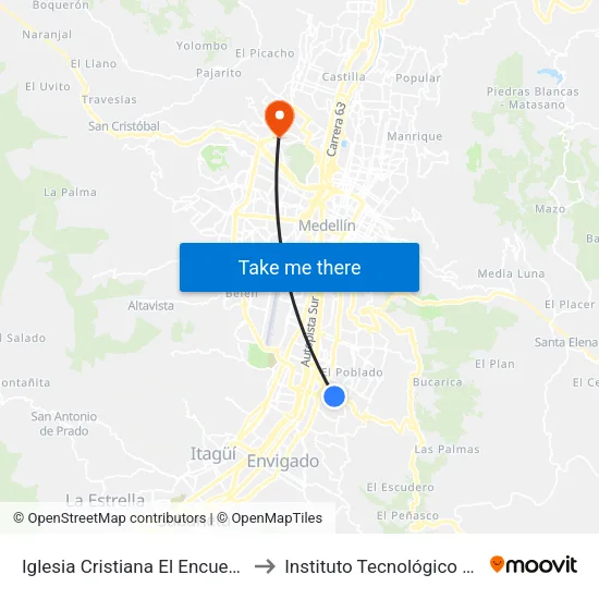 Iglesia Cristiana El Encuentro Con Dios, Los Balsos to Instituto Tecnológico Metropolitano Robledo map