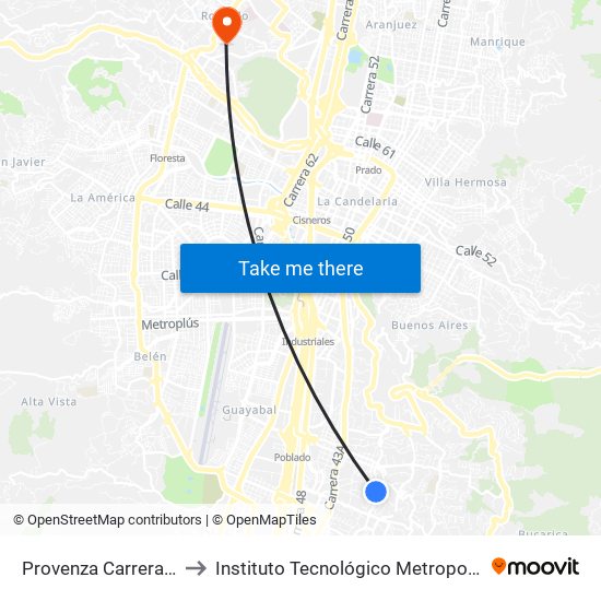 Provenza Carrera 34, 7-29 to Instituto Tecnológico Metropolitano Robledo map