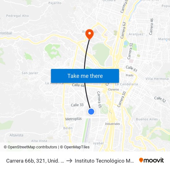Carrera 66b, 321, Unid. Deportiva De Belén to Instituto Tecnológico Metropolitano Robledo map