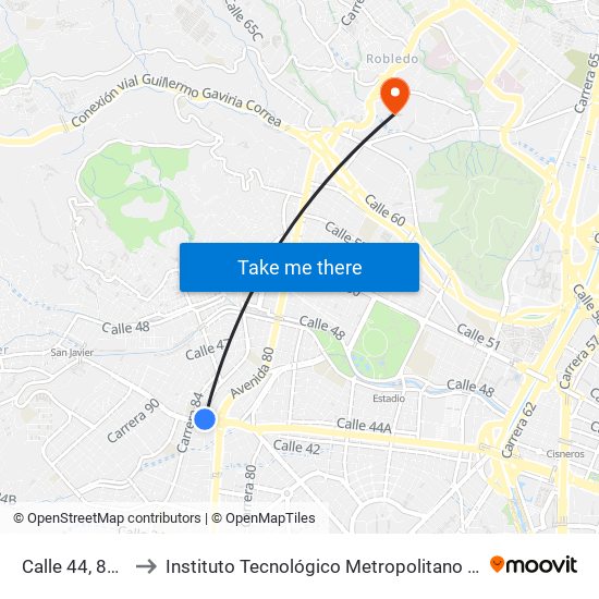 Calle 44, 86-12 to Instituto Tecnológico Metropolitano Robledo map