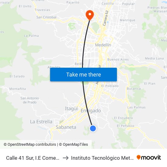 Calle 41 Sur, I.E Comercial De Envigado to Instituto Tecnológico Metropolitano Robledo map