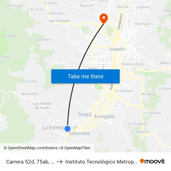 Carrera 52d, 75ab, Urb Paraná to Instituto Tecnológico Metropolitano Robledo map