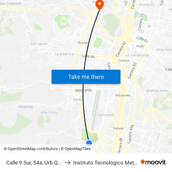 Calle 9 Sur, 54e, Urb Quintas Del Rodeo to Instituto Tecnológico Metropolitano Robledo map