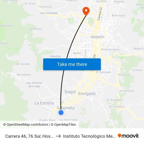 Carrera 46, 76 Sur, Hospital Venancio Díaz to Instituto Tecnológico Metropolitano Robledo map