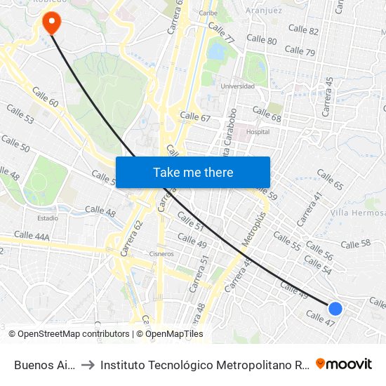 Buenos Aires to Instituto Tecnológico Metropolitano Robledo map
