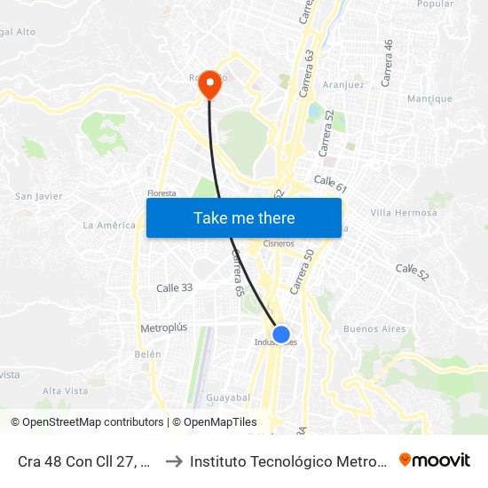 Cra 48 Con Cll 27, Bancolombia to Instituto Tecnológico Metropolitano Robledo map