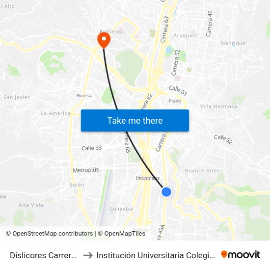 Dislicores Carrera 43a, 25a-34 to Institución Universitaria Colegio Mayor De Antioquia map