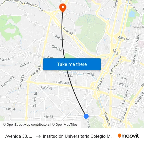 Avenida 33, 63b-315 to Institución Universitaria Colegio Mayor De Antioquia map
