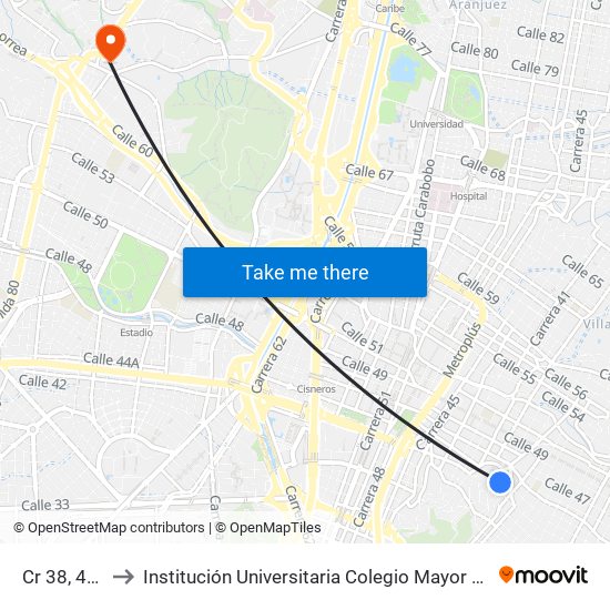 Cr 38, 43-13 to Institución Universitaria Colegio Mayor De Antioquia map