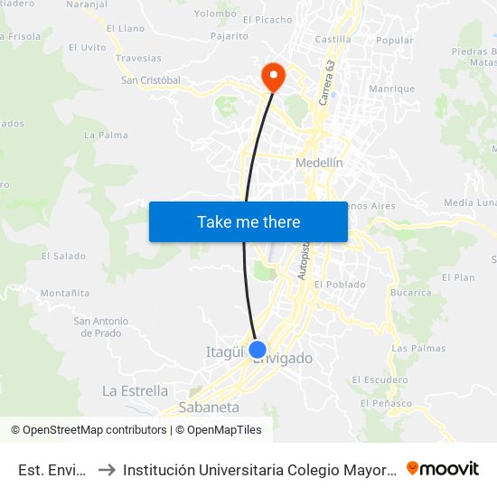 Est. Envigado to Institución Universitaria Colegio Mayor De Antioquia map