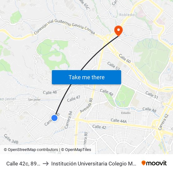 Calle 42c, 891-8999 to Institución Universitaria Colegio Mayor De Antioquia map