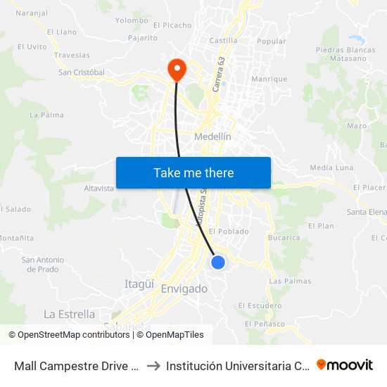 Mall Campestre Drive In Calle 16a Sur, 32b-20 to Institución Universitaria Colegio Mayor De Antioquia map