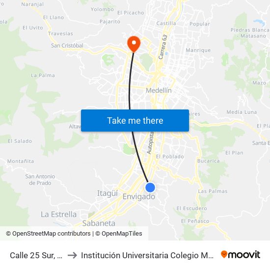 Calle 25 Sur, 427, Eia to Institución Universitaria Colegio Mayor De Antioquia map