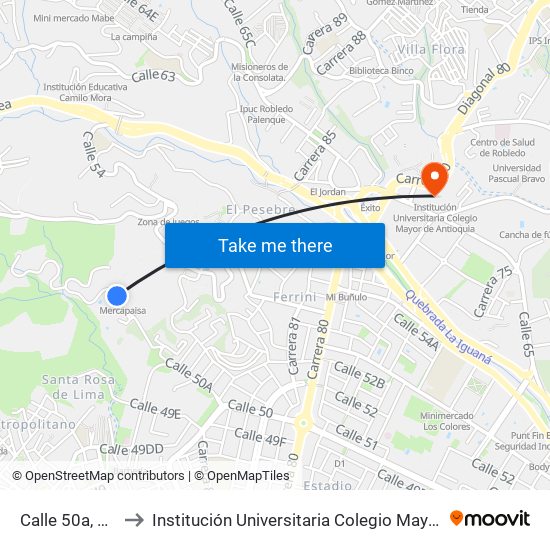 Calle 50a, 86-450 to Institución Universitaria Colegio Mayor De Antioquia map